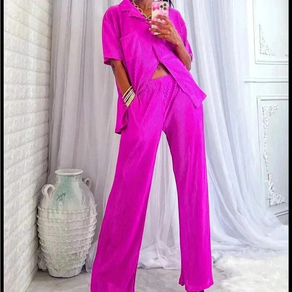 Pants - Vava Voom Pleated Plisse Pant Set